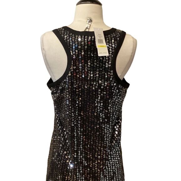 NWT Calvin Klein Sequin Racerback Shift Dress M Black - Picture 8 of 12